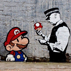 Impresión en lienzo de Banksy, &quot;Super Mario&quot;, varios tamaños, impresión Giclée sobre lienzo, impresión plana, sin marco ni estirado