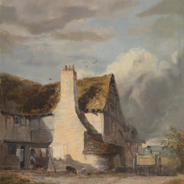 Cottage By A Country Lane by Sir Augustus Wall Callcott, in various sizes, Giclee Print on Canvas, flat print, not framed or stretched