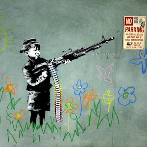 Banksy canvas print, Crayola Shooter, Various Sizes, Giclee Print on Canvas, flat print, not framed or stretched