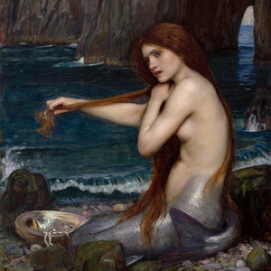 A Mermaid by John William Waterhouse, in various sizes, Giclee Canvas Print, flat print, not framed or stretched