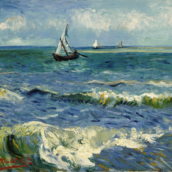 Seascape near Les Saintes-Maries-de-la-Mer by Vincent Van Gogh, Giclee Canvas Print, flat print, not framed or stretched