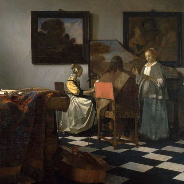 The Concert by Johannes Vermeer, in various sizes, Giclee Canvas Print, flat print, not framed or stretched