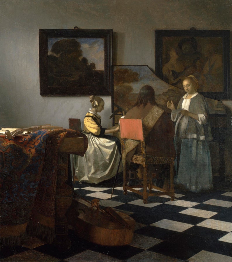 The Concert by Johannes Vermeer, in various sizes, Giclee Canvas Print, flat print, not framed or stretched image 1