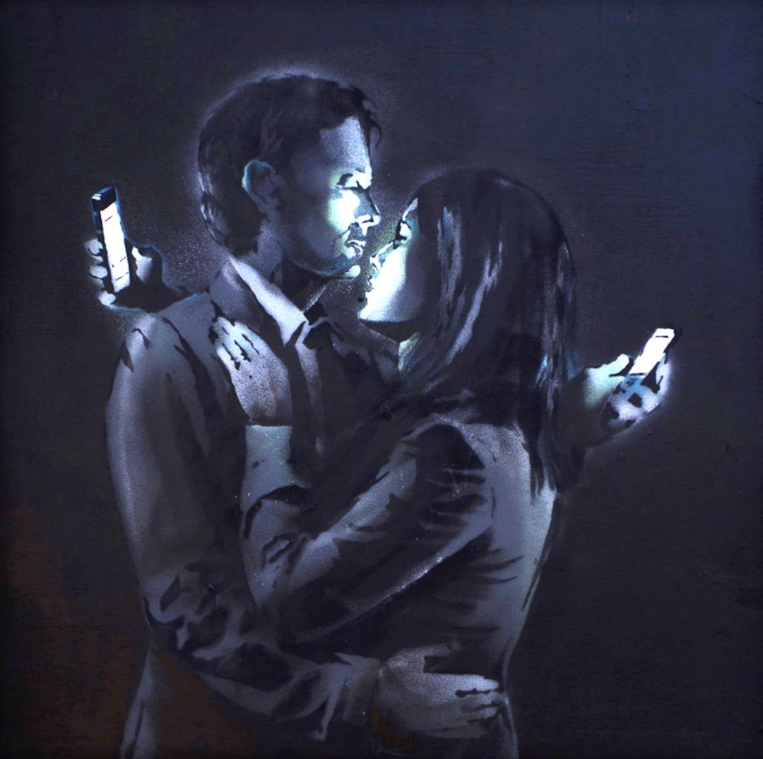 Banksy-canvasprint, 'Mobile Lovers', verschillende maten