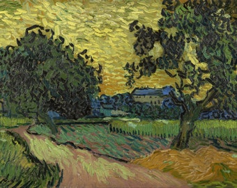 Landscape At Twilight by Vincent Van Gogh, Giclee Canvas Print, flat print, not framed or stretched
