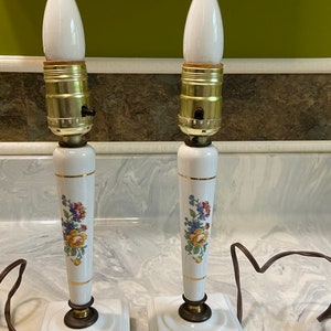 Vintage milk glass flower print lamps- set of 2