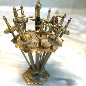 Vintage Toledo Swords Cocktail Toothpick Stand with 12 Swords - Made in Spain