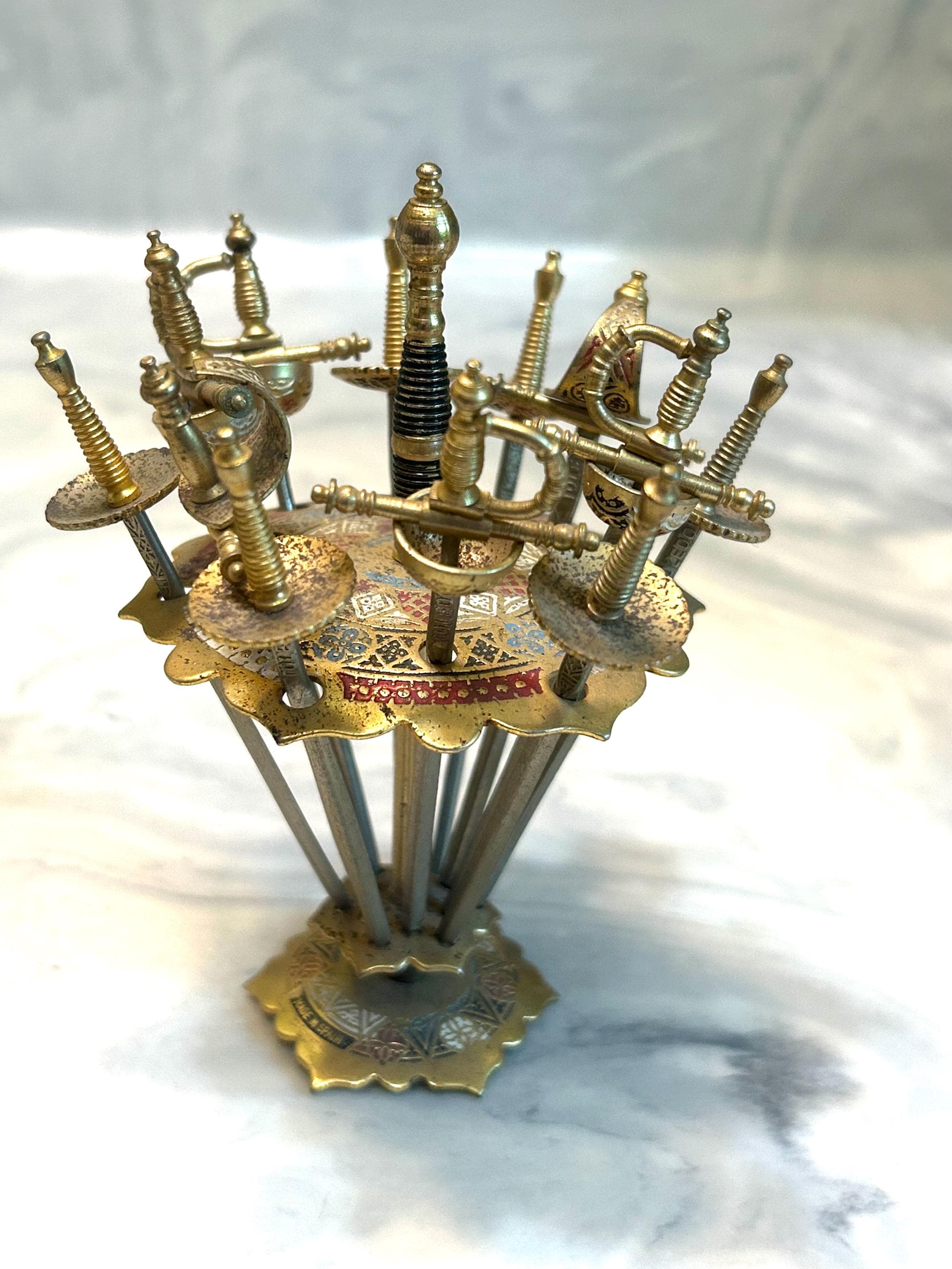 Vintage Toledo Swords Cocktail Toothpick Stand With 12 Swords