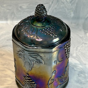Vintage Indiana Blue Iridescent Carnival Glass Cookie Jar - Etsy