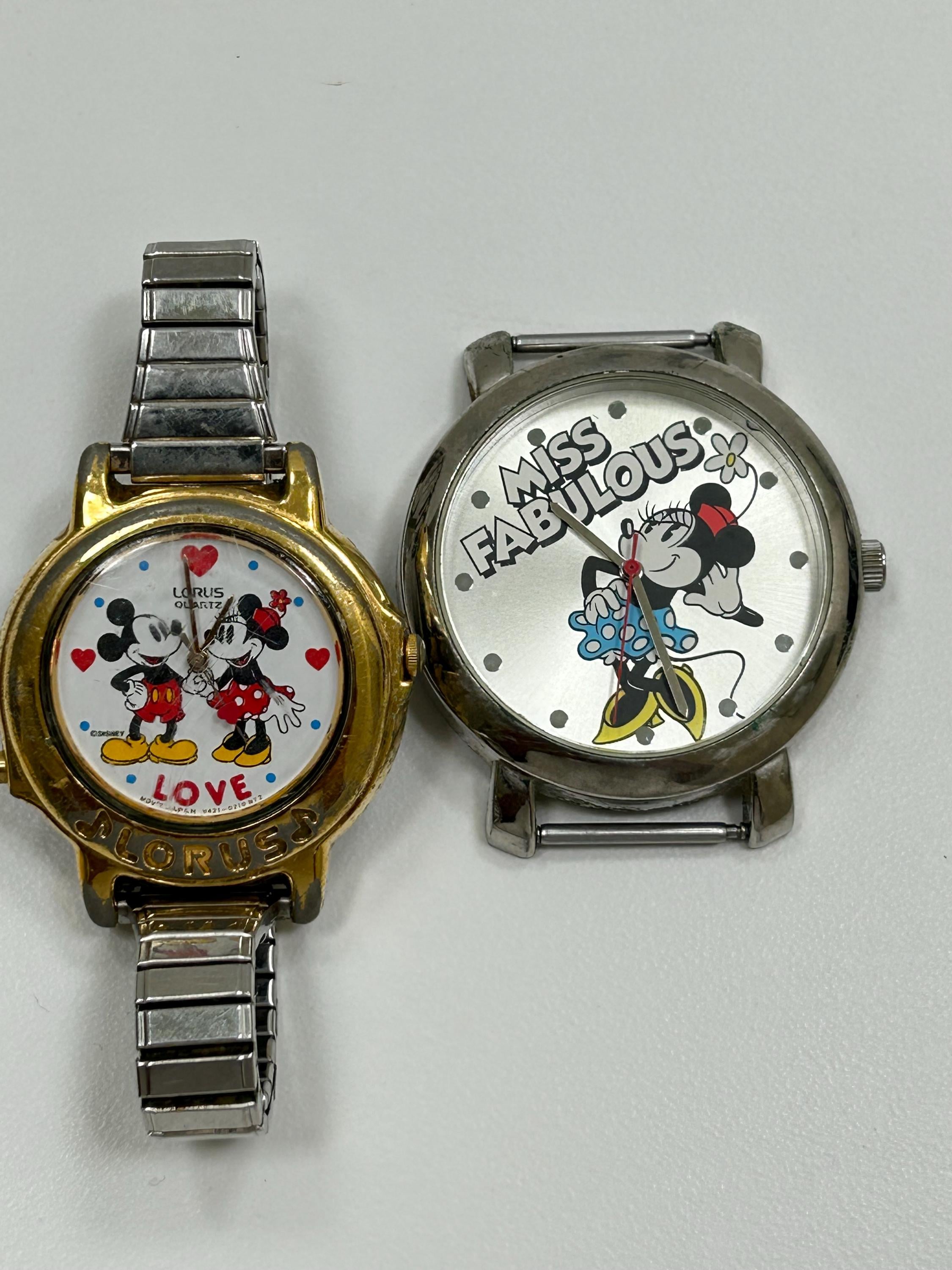 Vintage Set of 2 Mickey Mouse and Minnie Mouse Watches. Not Tested