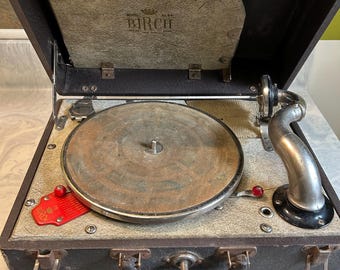 Vintage Birch brand portable gramophone/ phonograph 78 RPM - not tested.