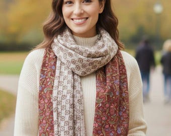 Reversible Embroidered Floral Paisley : Handmade Silk Kantha Scarf
