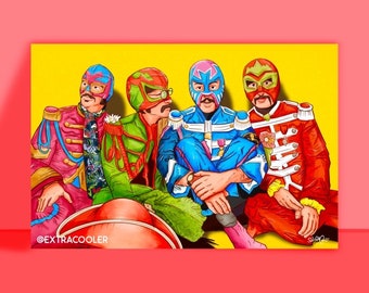 Sgt Pepper Lucha Hearts Club Band 12x18 Print