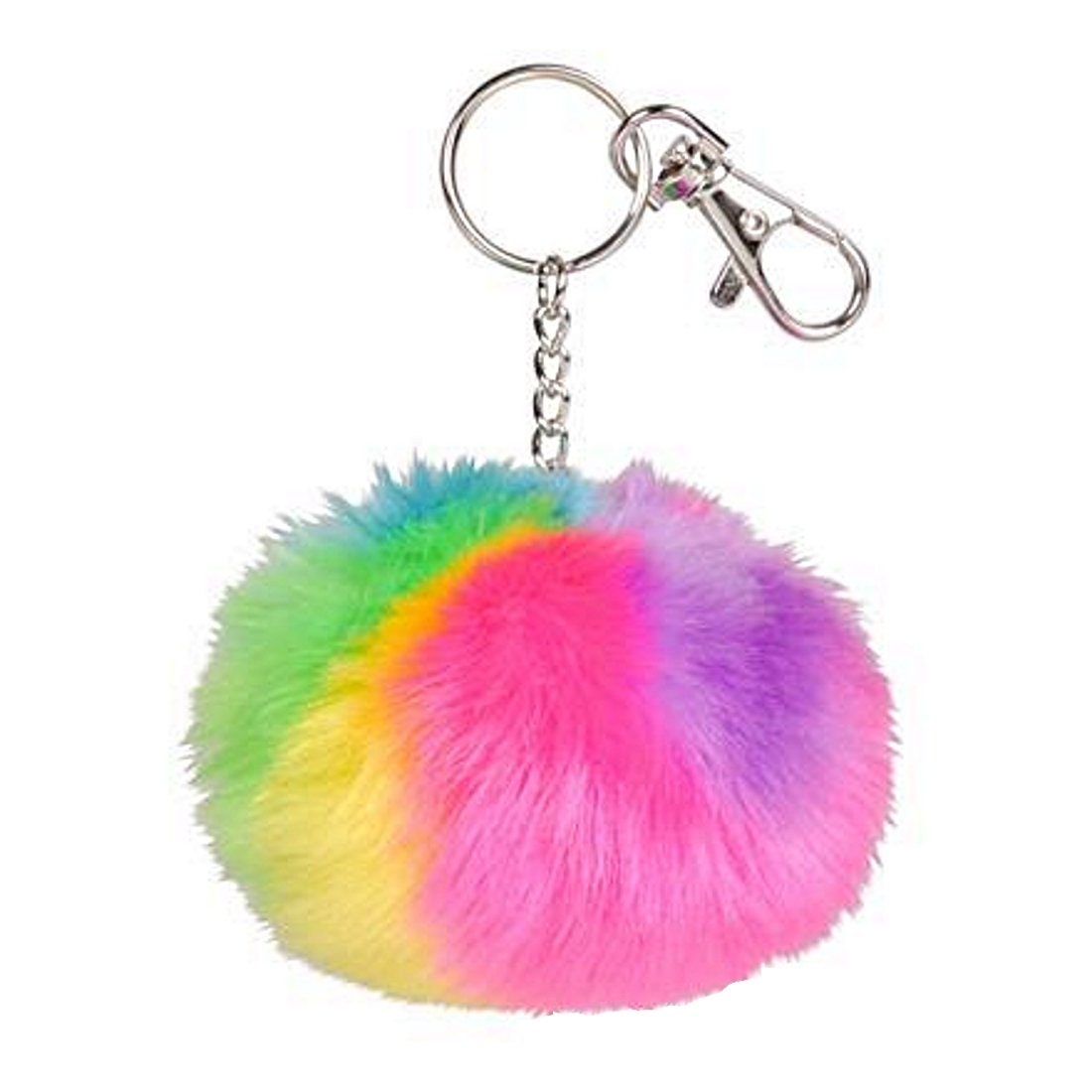 Rainbow Pom Pom Novelty Keychain Backpack Key Chain Clip Etsy