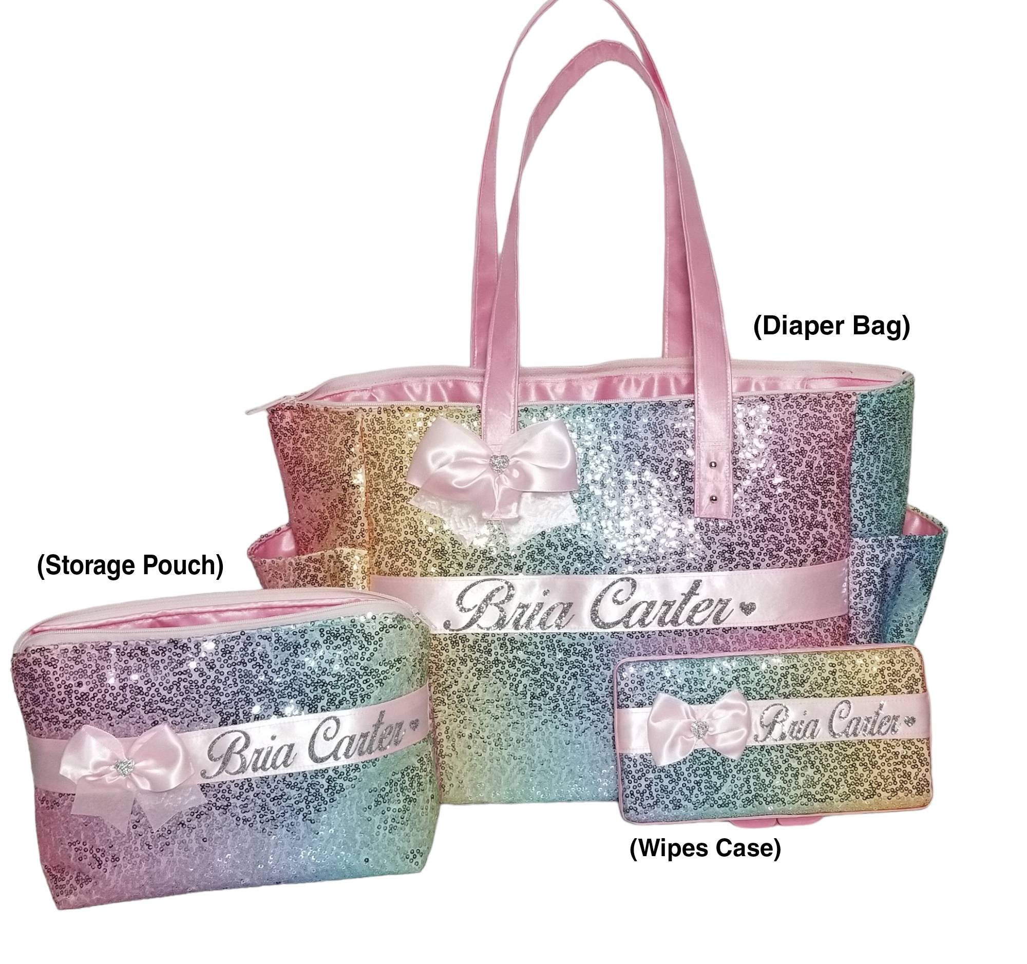 Wat leuk Continentaal Gewond raken Rainbow Ombre diaper bag tote purse. Sparkly sequin Name wipe - Etsy België