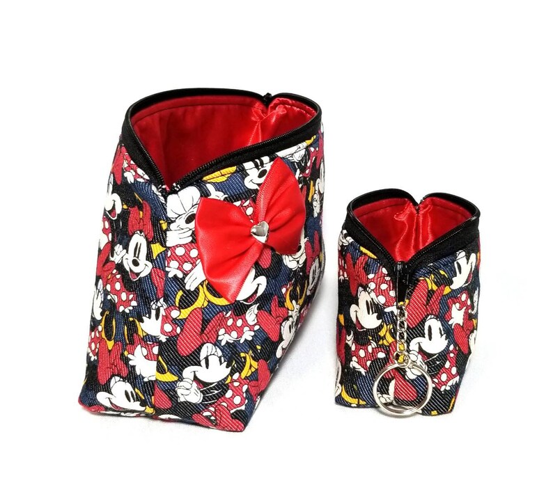 Minnie mouse cosmetic makeup bag coin purse set. Bow. Travel. Etsy