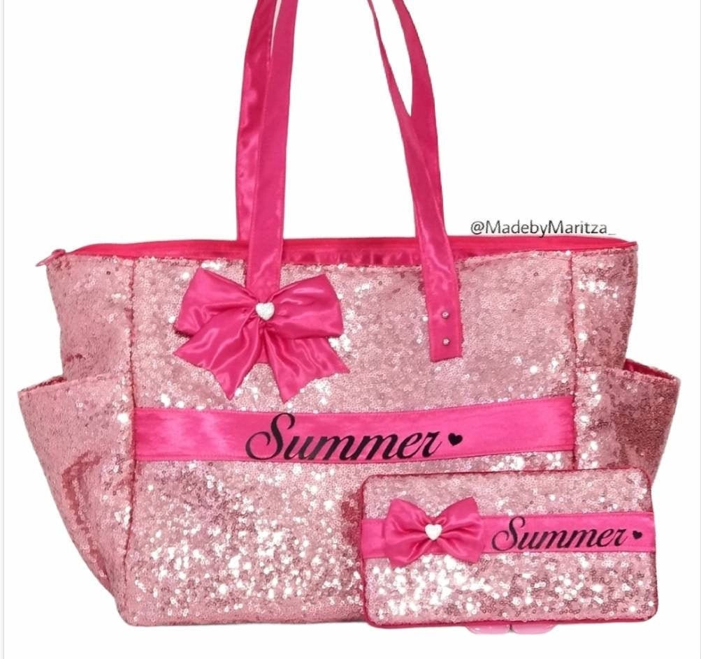 Geweldig temperatuur taart Pink sparkle Personalized sequin diaper bag tote purse. Name - Etsy België