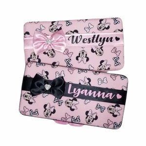 Minnie Mouse wipe case bow Travel makeup personalized name storage baby girl gift pencil box face mask holder