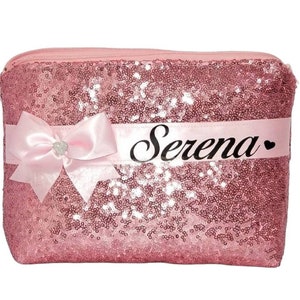 Diaper holder pouch baby wipes bag large makeup bag purse pink bow sparkly sequin gift idea travel size personalized name heart