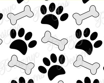 Dog Paw Prints and Bones Animal Cartoon Pattern - Instant Download - SVG PNG EPS design for home decor: pillows, dog beds and backgrounds