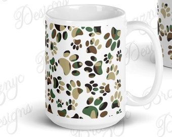 Camo Pattern Dog Paw Prints PNG for Sublimation Bundle - Dog Lover, Dog Mom Templates For 11 oz 15 oz Coffee Mugs - Instant PNG Download