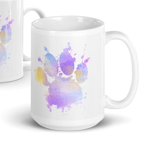 Watercolor Paint Splatter Dog Paw Print - Sublimation Printing Template Design For 11 oz 15 oz Coffee Mugs - Instant PNG Download