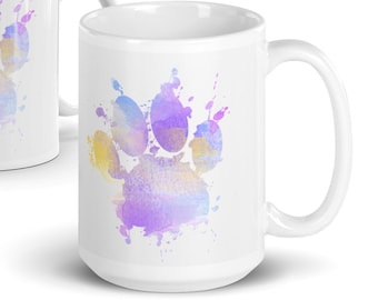 Watercolor Paint Splatter Dog Paw Print - Sublimation Printing Template Design For 11 oz 15 oz Coffee Mugs - Instant PNG Download