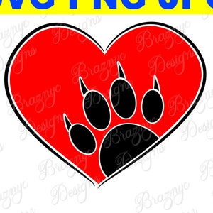 Cat Paw SVG - Disegni di zampe di gatto e cuori rossi per magliette, cancelleria e decorazioni per la casa - Download immediato di SVG PNG