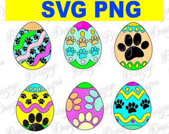 Easter Egg Dog Paw Print Bundle - Printable Cartoon Style Dog Paw Drawings For Sublimation, Stationery And Decor  - Instant SVG PNG Download