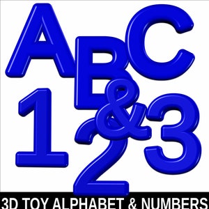 Lettere e numeri dell'alfabeto maiuscolo - Clipart di testo giocattolo 3D PNG stampabili - Lettere fisse, cartelli, decorazioni per feste - Download digitale