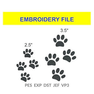 Cartoon Dog Paw Tracks - 4x4 Inch Hoop Digital Download For Embroidery Machine - Sizes Small And Medium