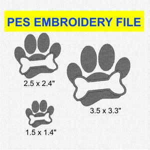 Cartoon Dog Paw Print And Bone Embroidery File  - 4x4 Inch Hoop Digital PES Download For Embroidery Machine - Great For Gifts