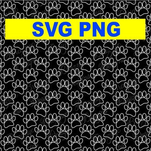 Huellas de patas en blanco y negro: patrón de animales por todas partes para la decoración del hogar: cortinas, almohadas, camas para perros y fondos - Descarga instantánea SVG PNG