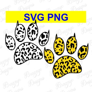 Fichier de coupe empreinte de patte de léopard - contour de patte de léopard - dessin de Style dessin animé pour chemises, tasses et décoration - téléchargement numérique PNG SVG instantané