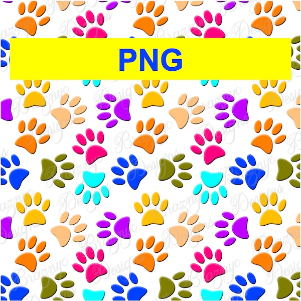 Colorful Dog Paw Print Seamless Pattern - Instant Digital Paper Download - PNG design for home decor: curtains, pillows, dog beds