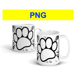 Huellas de perro de anime en blanco y negro: diseño de sublimación de animales para tazas de café de 11 oz y 15 oz: descarga PNG instantánea