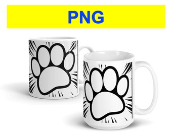 Black And White Anime Dog Paw Prints - Animal Sublimation Design For 11 oz 15 oz Coffee Mugs - Instant PNG Download