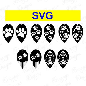 Leaf Earrings SVG Template Bundle For Dog Lovers - DIY Dog Paws, Hearts And Bones Cut Files With And Without Holes - Digital Download