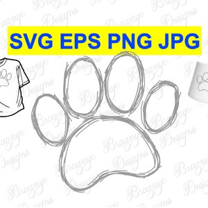 Impresión de pata de perro esbozada - Dibujos vectoriales de pata de perro para camisetas, papelería y decoración del hogar - Descarga instantánea SVG EPS PNG