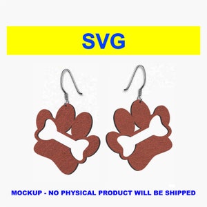 Dog Paws And Bones Earrings - Faux Leather SVG Template For Dog Lovers - DIY Earrings - Cut Files With And Without Holes - Digital Download