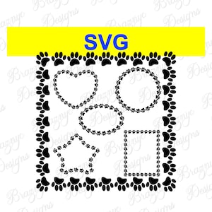 Dog Paw Prints Decorative SVG Borders - Round, Square, Oval, Rectangular, Heart and Star Vector Frames-  Cut File Bundle - Instant Download