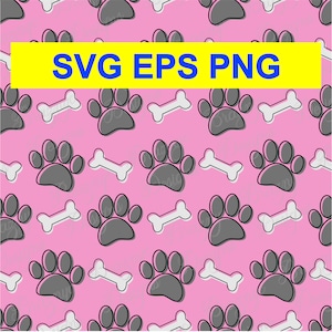 Dog Paws And Bones - naadloos patroon voor sublimatie - roze en lichtblauwe achtergronden - digitale papierdownload - png-bestand