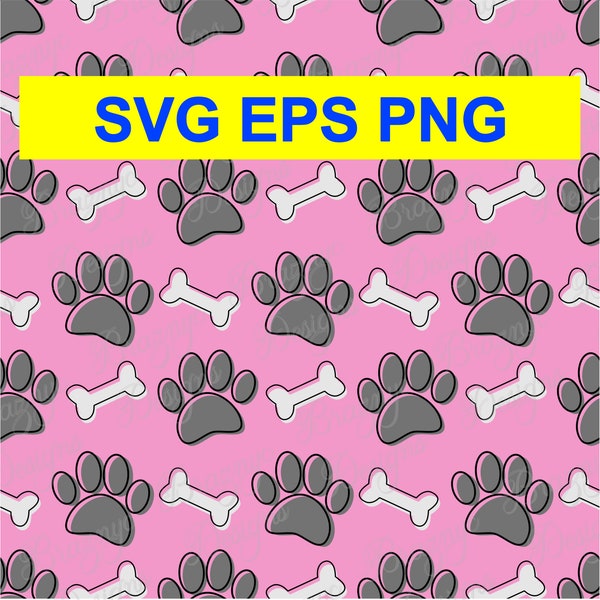 Dog Paws And Bones - Seamless Pattern For Sublimation - Pink And Light Blue Backgrounds - Digital Paper Download - PNG File