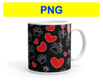 Scribble Heart And Dog Paw Prints Drawings -  Dog Lovers, Dog Mom Sublimation Designs For 11 oz 15 oz Coffee Mugs - Instant PNG Download