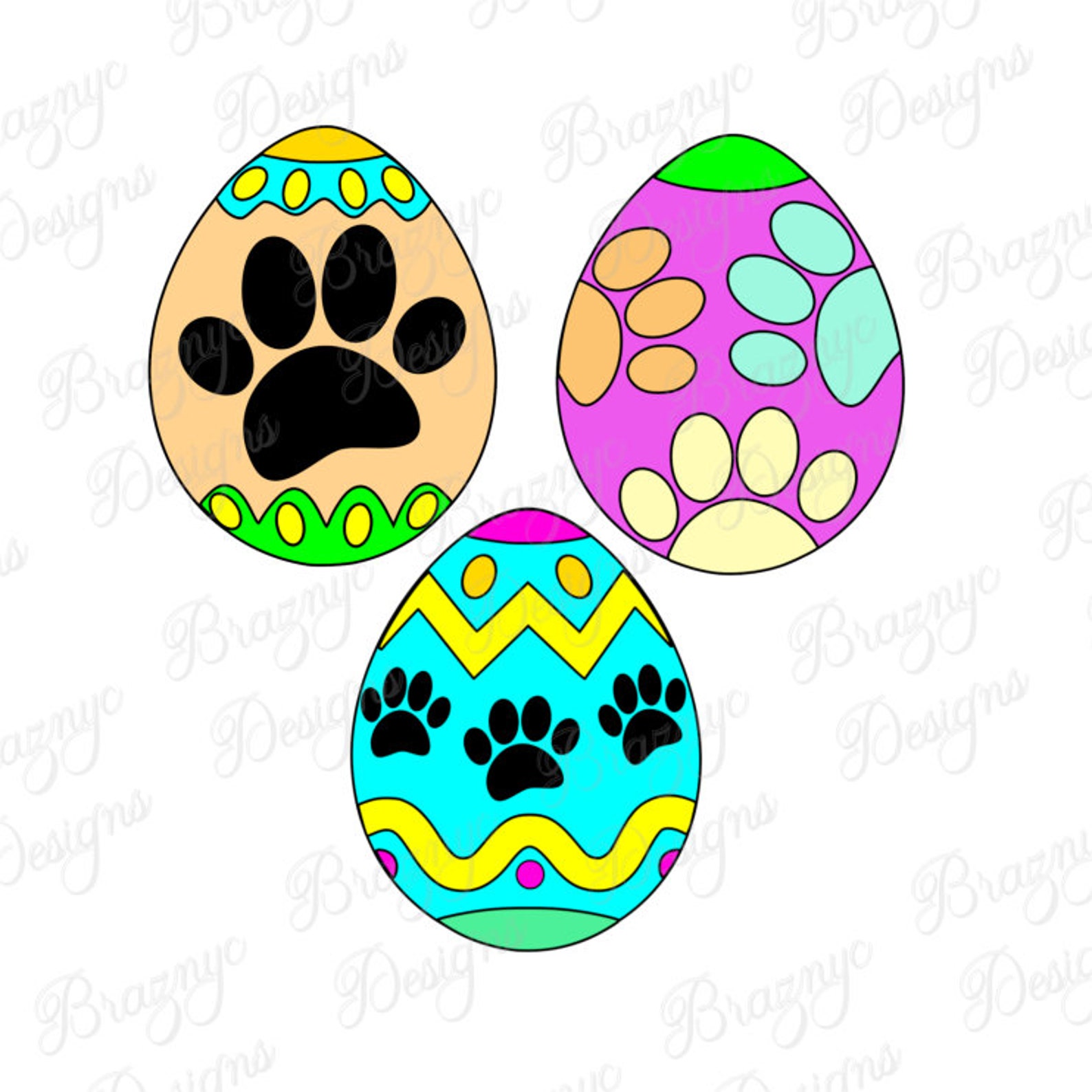 Easter Egg Dog Paw Print Bundle Cartoon Style Dog Paw Etsy