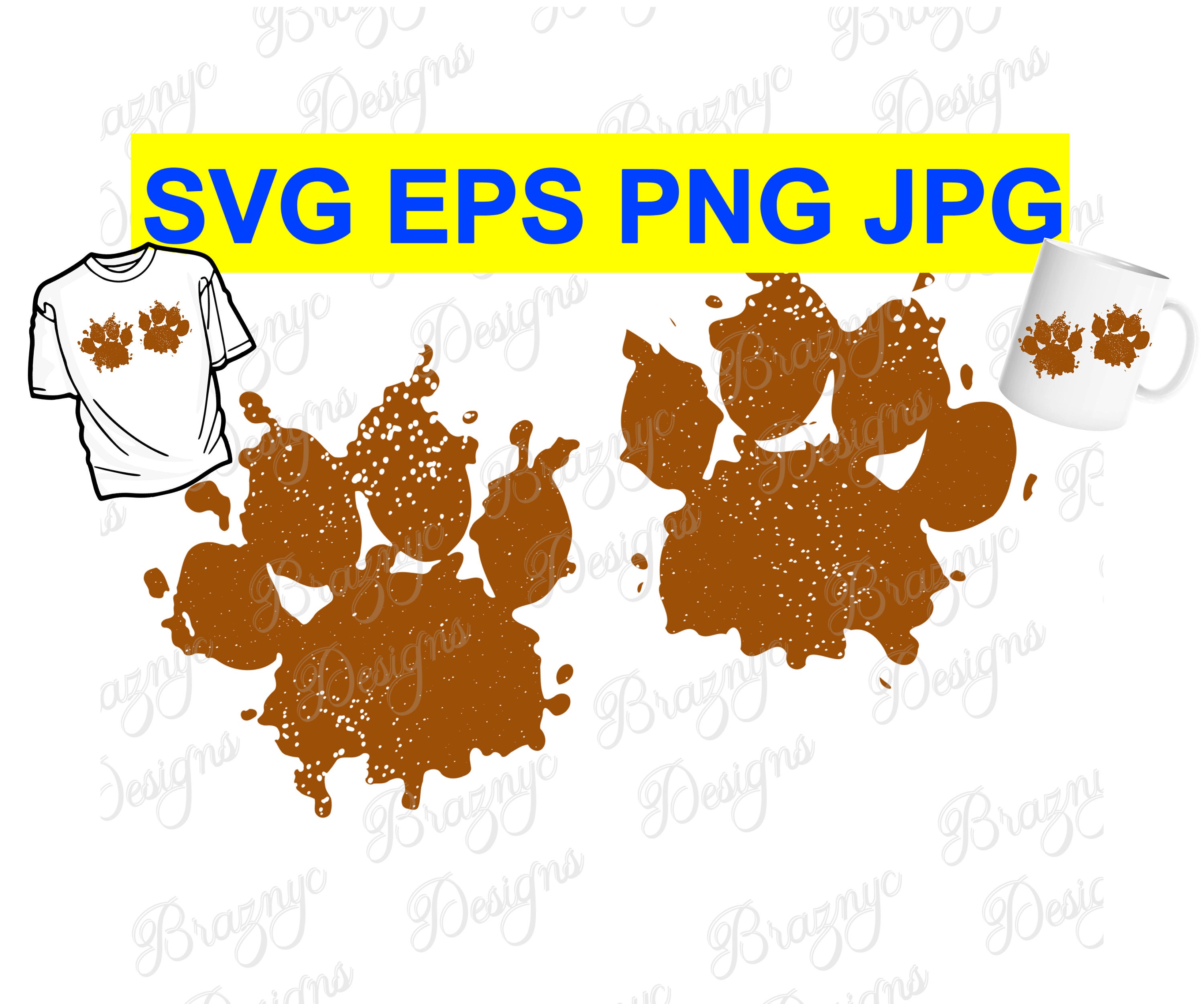 Muddy Dog Paw Prints Vector Dog Paw Drawing for T Shirts, Stationery and Home Decor Instant SVG