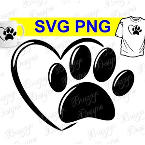 Zampa di cane e cuore lucidi per magliette, tazze e decorazioni - File di taglio per Cricut e Silhouette - Download immediato di SVG PNG