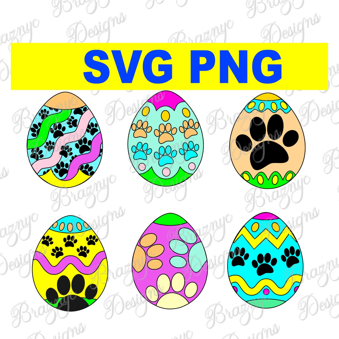 Easter Egg Dog Paw Print Bundle Cartoon Style Dog Paw Etsy