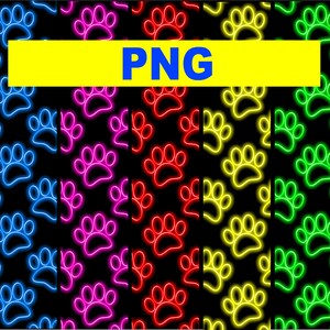 ネオン犬の足跡パターンの背景昇華デザイン - 犬好きのためのデジタルペーパーバンドル - インスタントPNGダウンロード