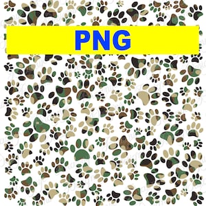 Camo Pattern Dog Paw Prints - Cartoon Style Design For Sublimation And Digital Paper - Instant PNG Download For Dog Lovers